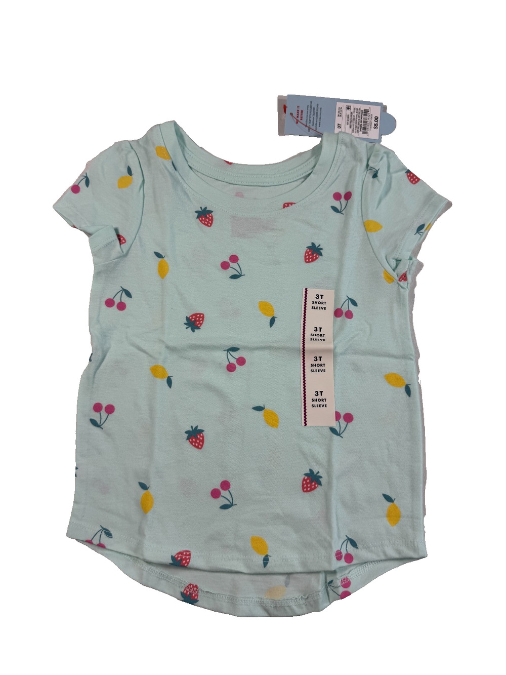 Cat & Jack Toddler Girls' Short Sleeve Fruits T-Shirt Mint Green 3T Strawberries